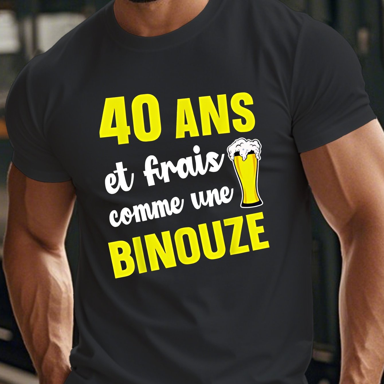 TEMU de T-shirt à manches courtes pour homme - Design Streetwear 40e Anniversaire Français - Haut d'été