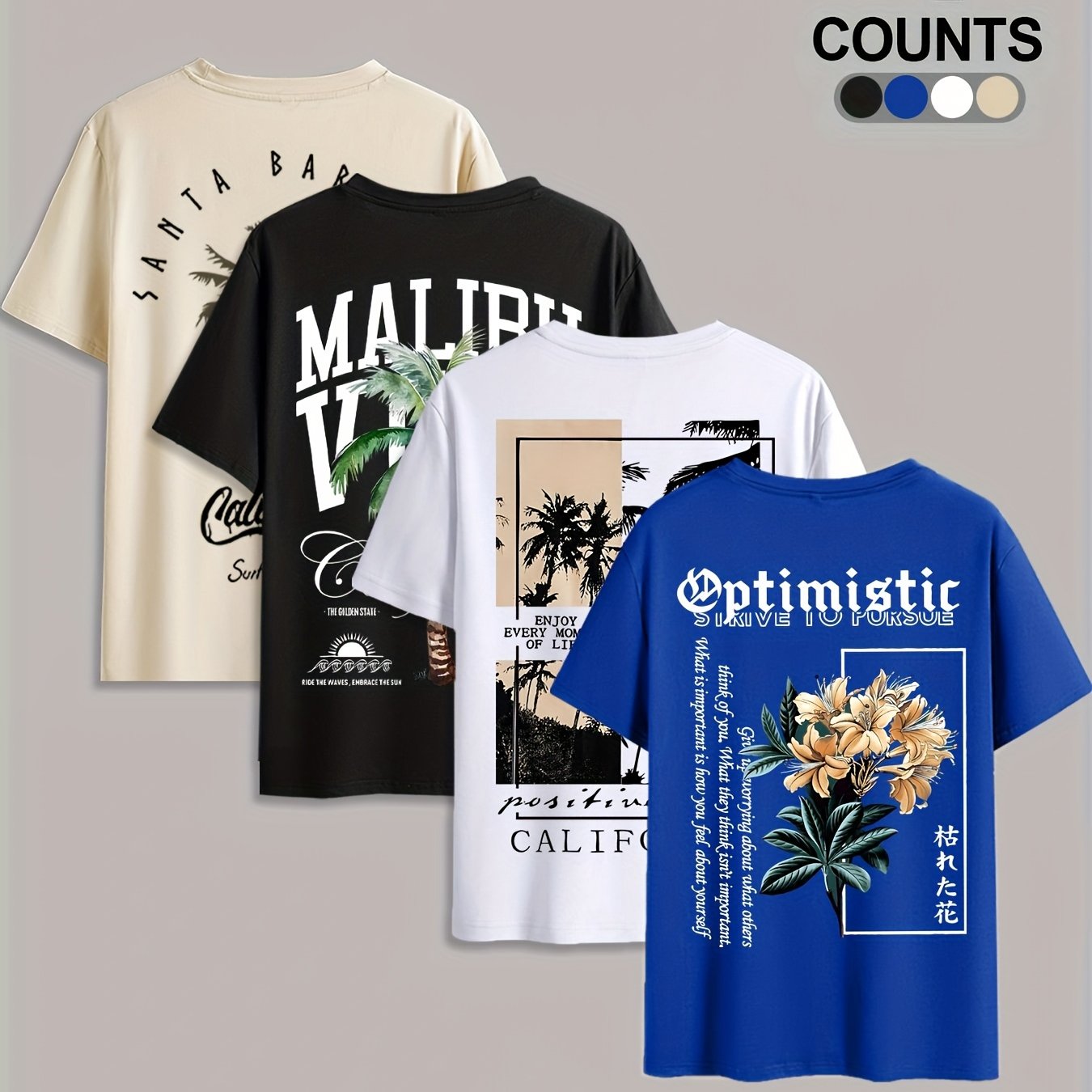 TEMU Casual Men' Short Sleeve T-shirts, Suitable For Summer , Short Sleeve 4pcs Set