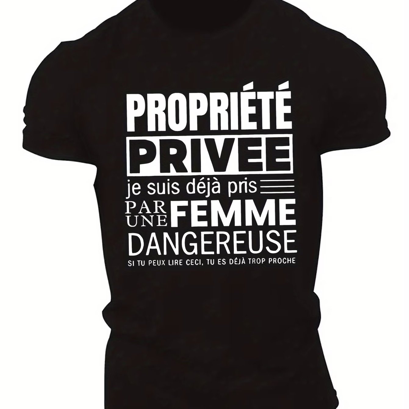 TEMU T-shirt humoristique pour homme avec slogan français - Impression "Les droits de propriété souhaités", col rond décontracté, tissu en polyester
