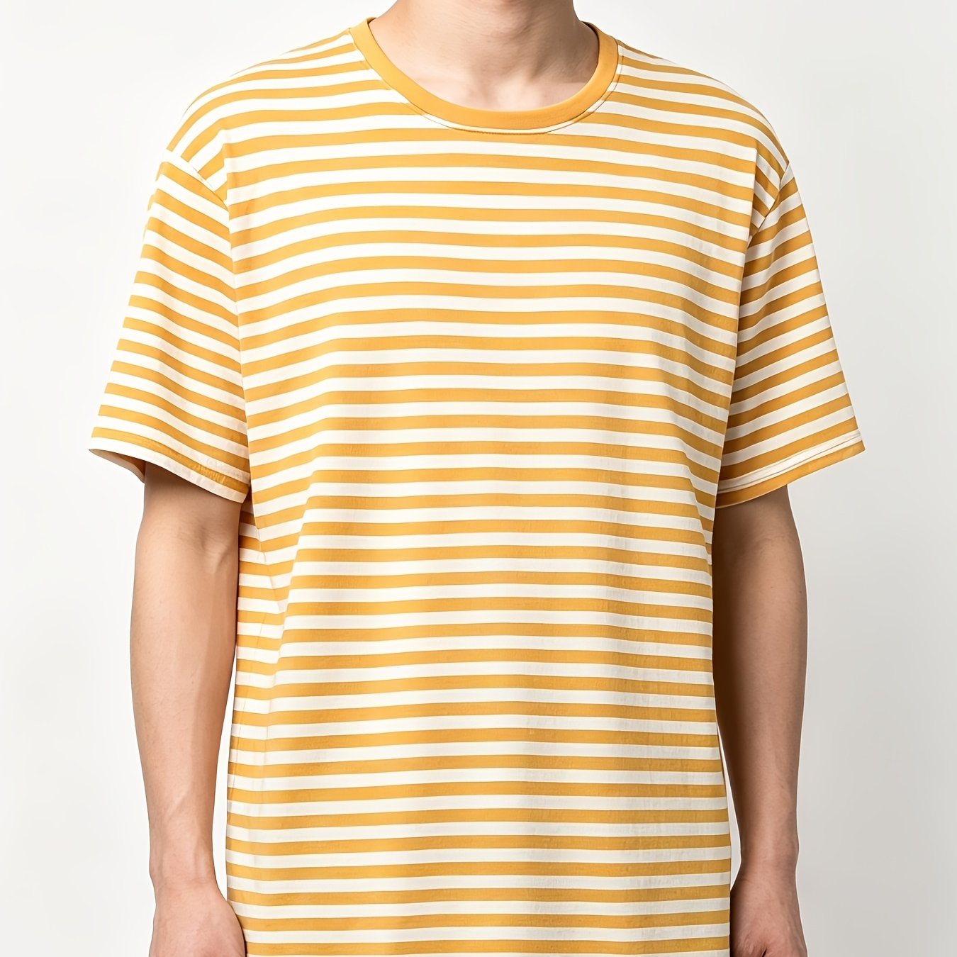 TEMU Men's Contrast Striped Pattern Round Neck Short Sleeve T-shirt, Casual Fashion Top, Suitable For Summer Daily Outdoor Wear