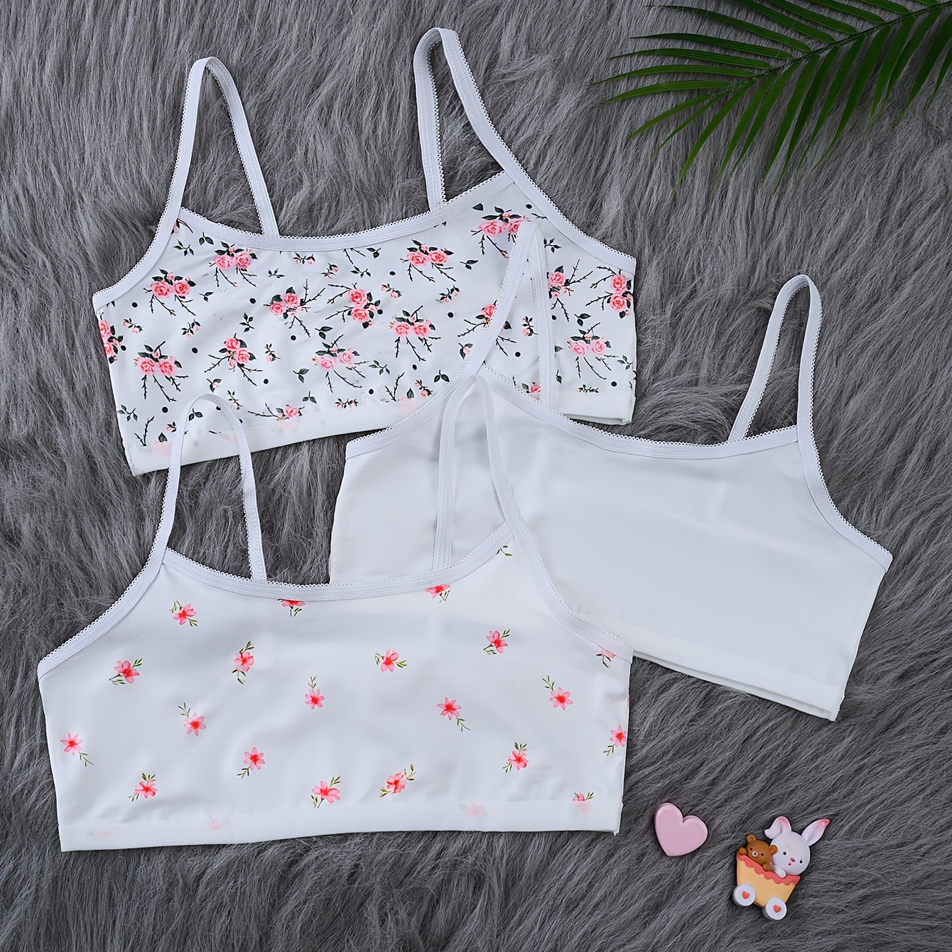 E-shop 3 Stück Mädchenunterwäsche, Bequemes Einfaches Modisches Blumenmuster Camisole Tanktop für 9-15 Jahre
