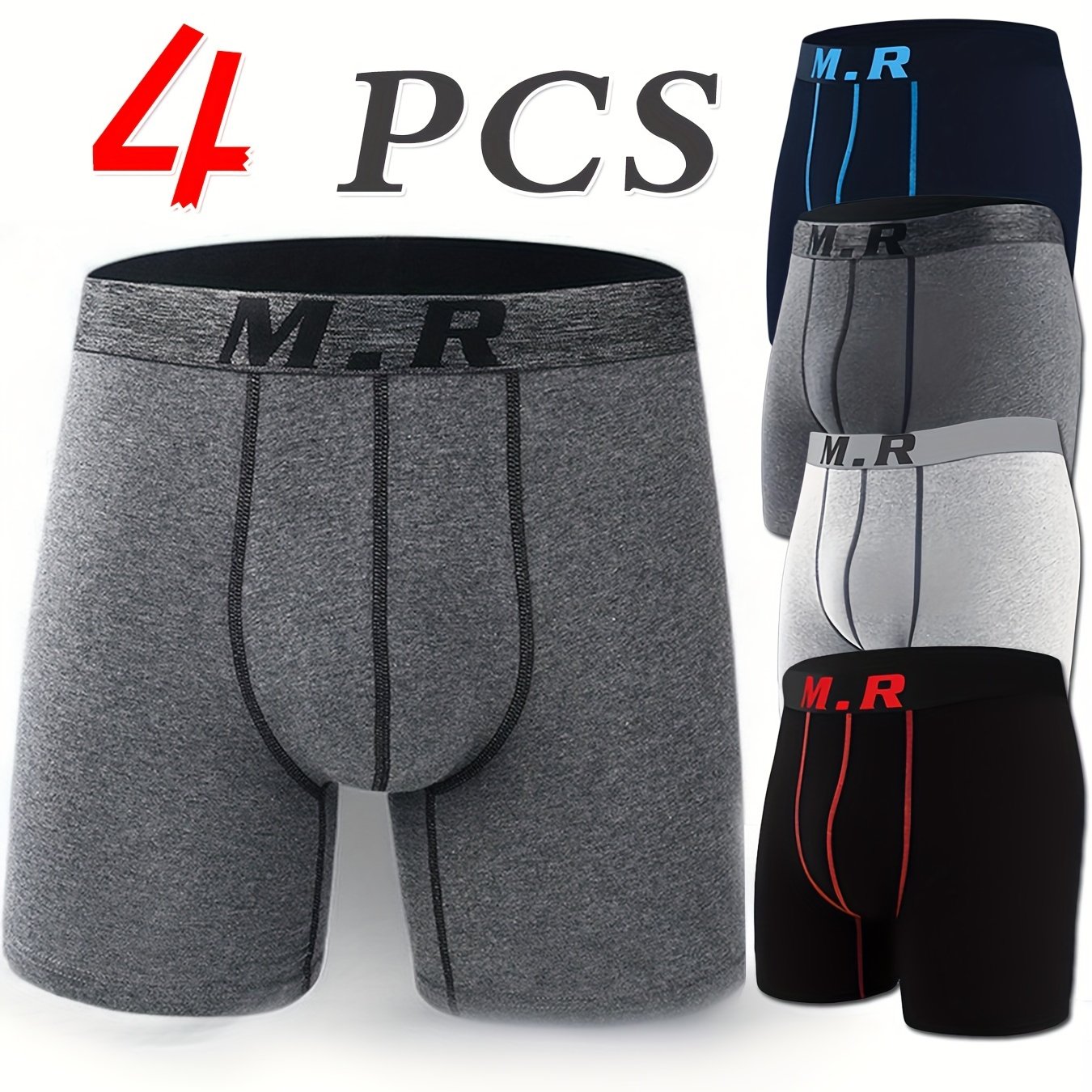 Image of 4pcs Cotton Men's Underwear Set Lengthened Anti-wear Comfortable Breathable Sports Boxer Briefs Underwear Set