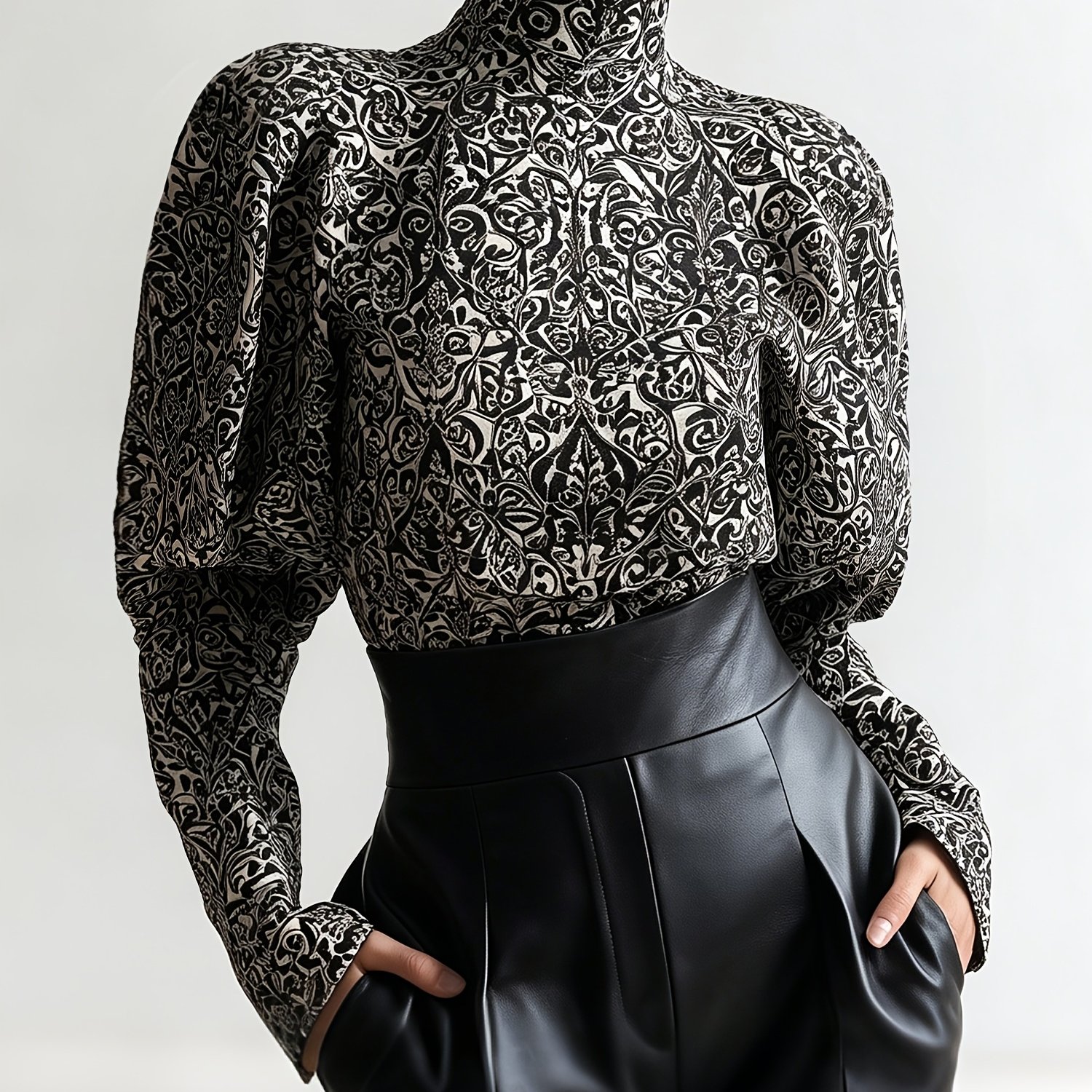 TEMU Blouse chic et sophistiquée à manches bouffantes imprimées pour femme. haut élégant à manches longues d'inspiration vintage présente une