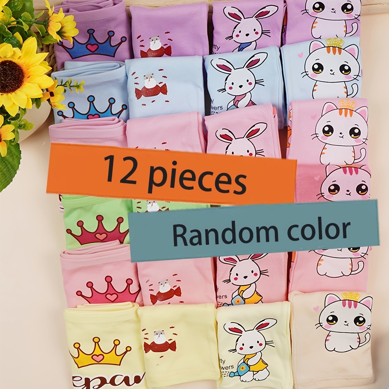 12-pack Random Color Girls' Cute Boxers With Cartoon Animal Crown Prints | Comfortable, Breathable, Preppy Style, Stretch Fabric, Wear For Children