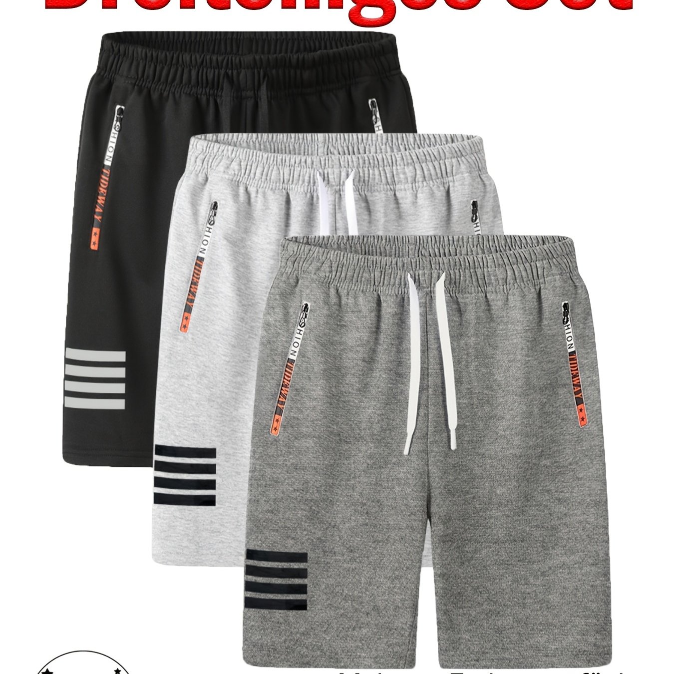 TEMU 3pcs Men's Casual Outdoor Sports Shorts Set - Men's Clothing With Zippered Pockets, Easy Multi-functional , Suitable For Daily Wear, Running,