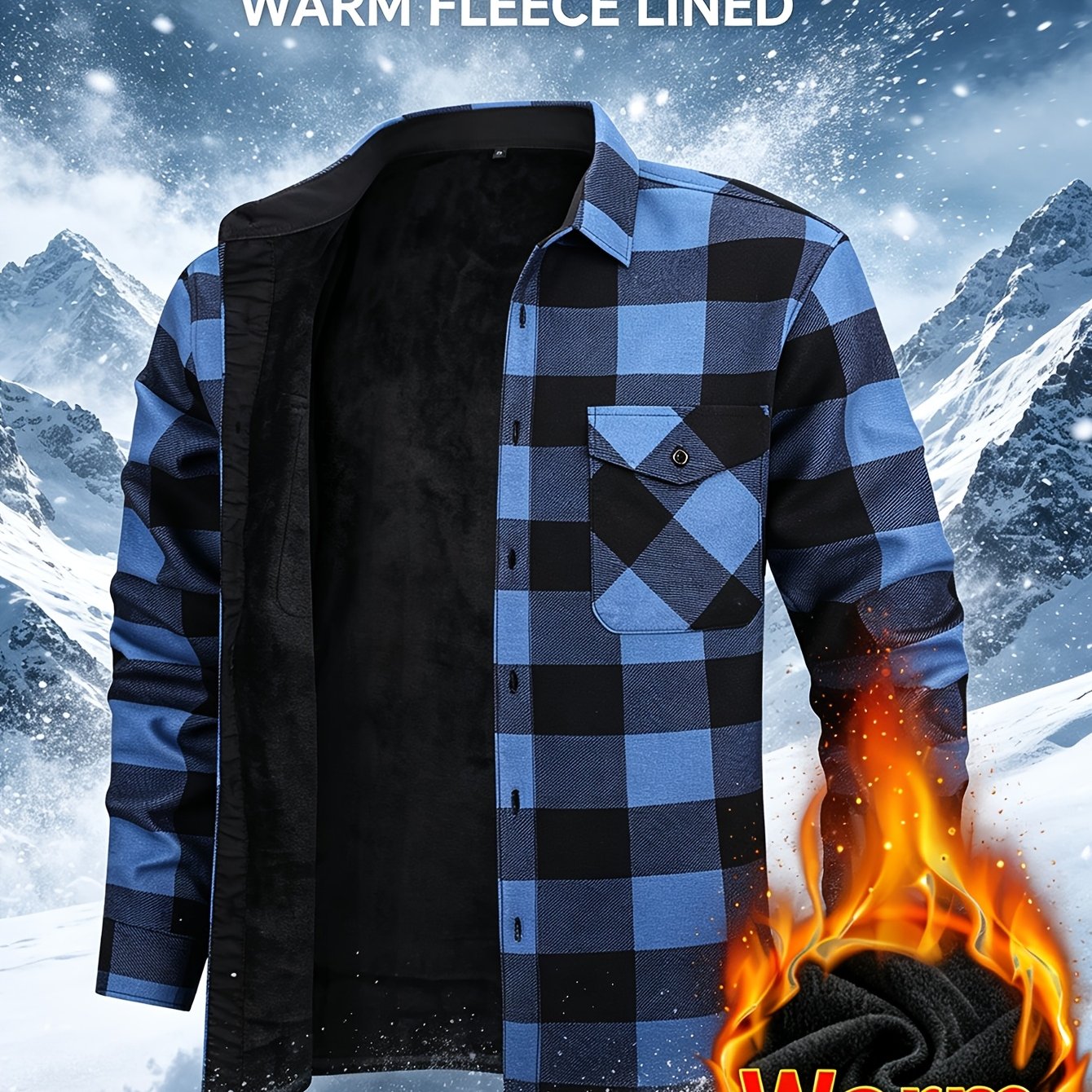 TEMU Hot Men's Shirt 1pc - Winter Warm With Utility Pocket, Outdoor Top, Smart Casual