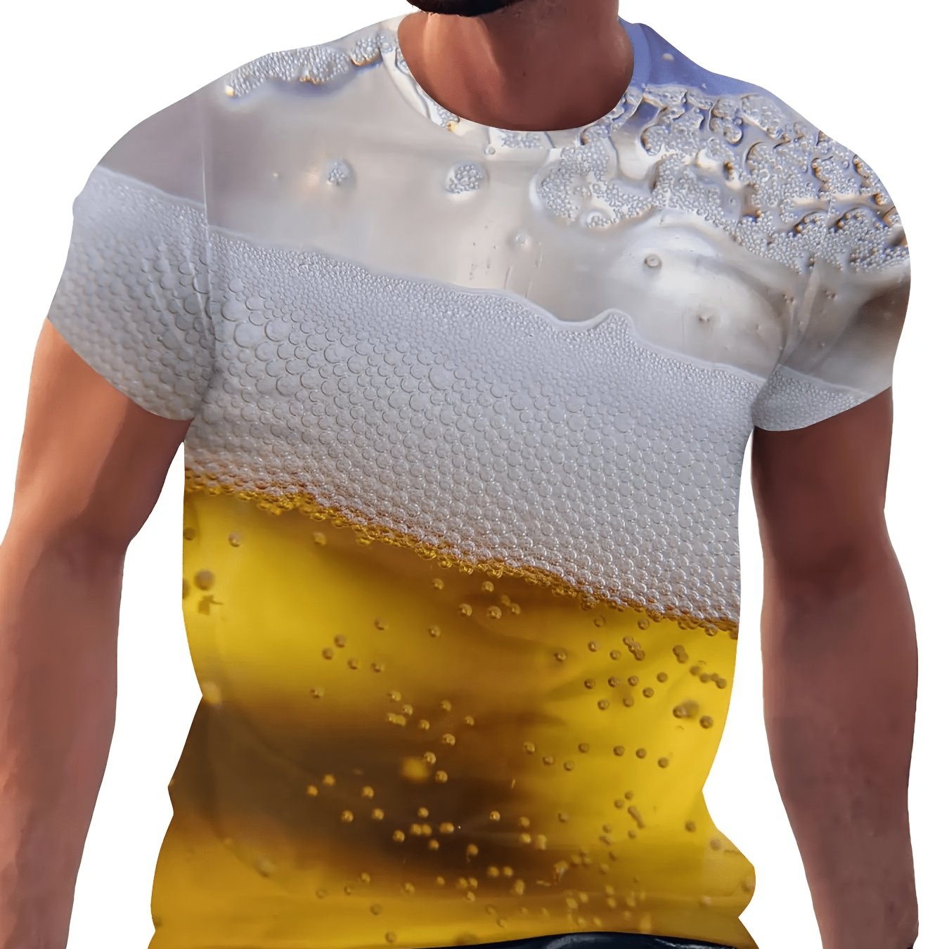 TEMU - Men's Beer Foam Print T-shirt - Lager & Ale Beer Themed Design, Breathable Mesh Fabric, Full-body Beer-themed Outfit, Suitable For Barbecues,