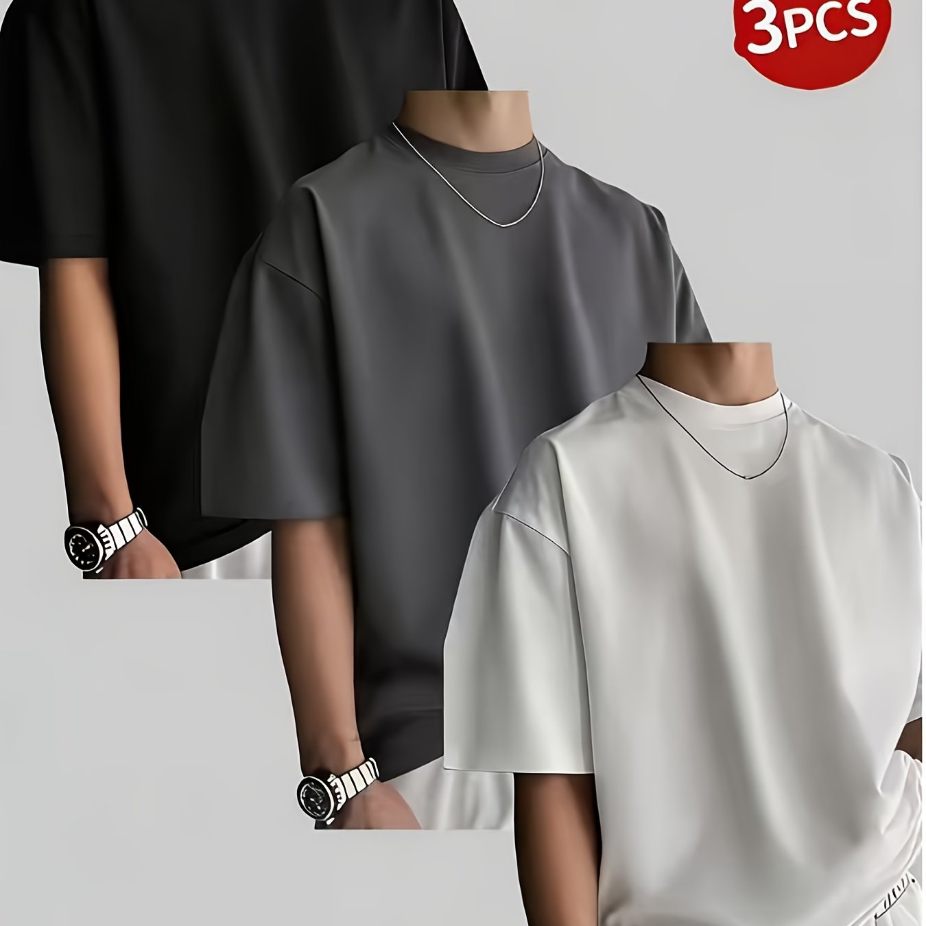 E-shop 3er-Pack Jungen Kurzarm T-Shirts, 100% Stoff, lockere Passform, modische lässige Rundhals-Tops, Frühlings-Sommer Outdoor-Bekleidung für Jungen,