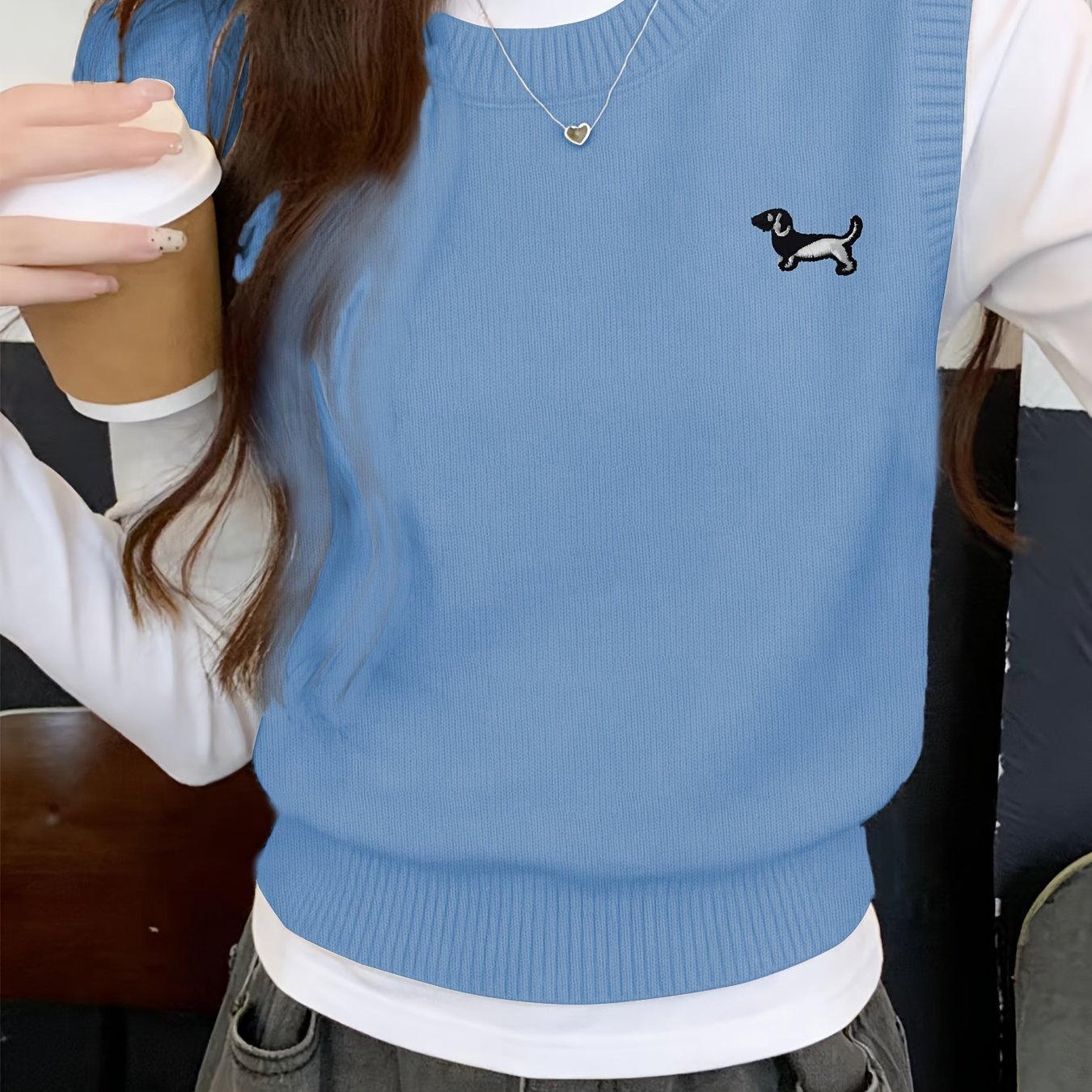 TEMU 여성용 텍스처 베스트, 루즈 라운드넥, 편안한 스트레치, 캐주얼 홈웨어에 적합. 본 제품은 베스트만 해당합니다.