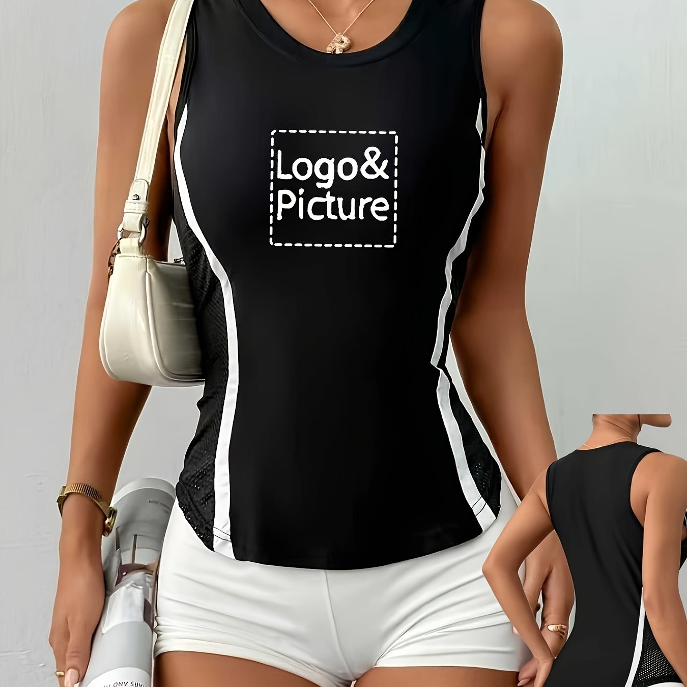 TEMU Chaleco personalizado con logo para mujer / Chaleco personalizado con malla lateral y bloques de color / Foto personalizable / Logo con
