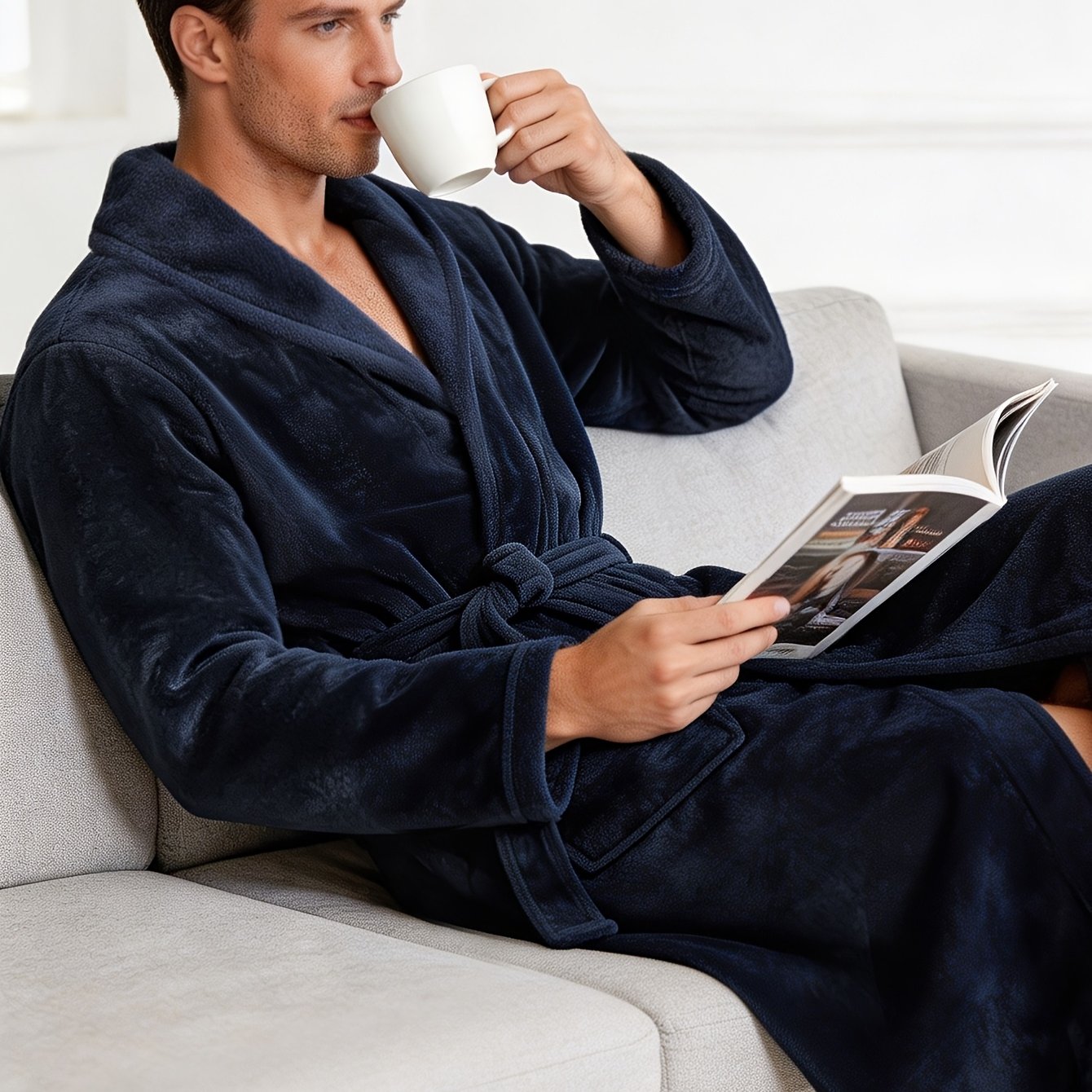 TEMU Peignoir en flanelle haut de gamme pour hommes, automne et hiver, chaud et épais, confortable et doux, peignoir de maison décontracté et ample à