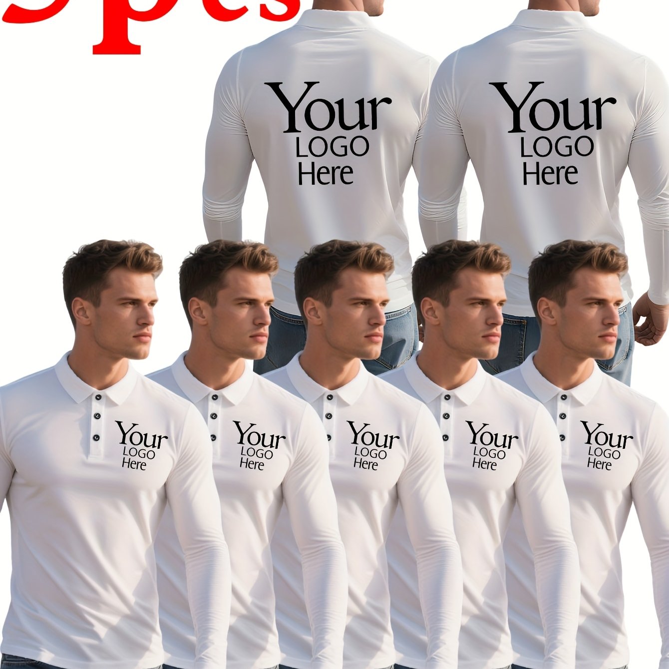 TEMU 5pcs Men's Shirt Set, Quick-dry Moisture-wicking, Breathable And Lightweight, Customizable Design For Left Chest And Back - Add Your