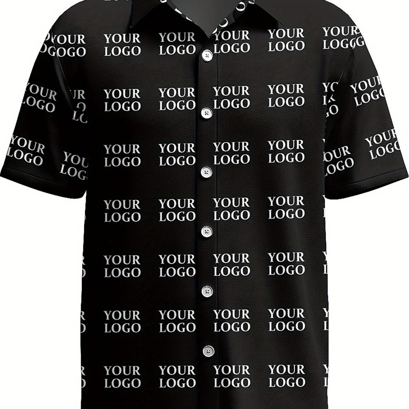 TEMU Customizable 3d Print Short Sleeve Oversized Shirt - Personalized Logo Design, Black Polyester Fabric, Adult Casual Summer Wear, Machine