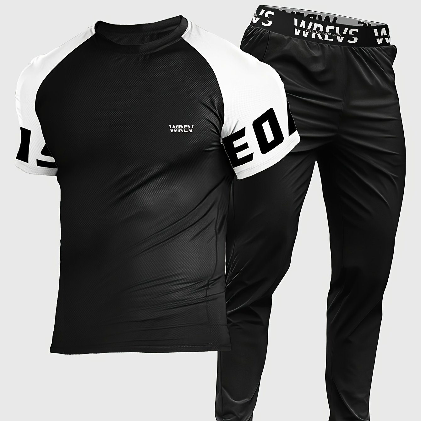 E-shop Herren 2-teiliges Fitness-Set mit kurzärmeligem Oberteil und langen Hosen, dünne Trainings-Sport-Hosen für Frühling und Sommer,