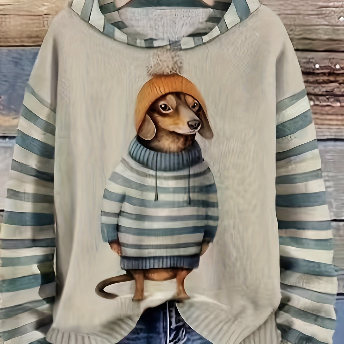 Image of Plus Size, Autumn Size Women's Round Neck + Hooded Contrast Color Long Sleeve Sweater