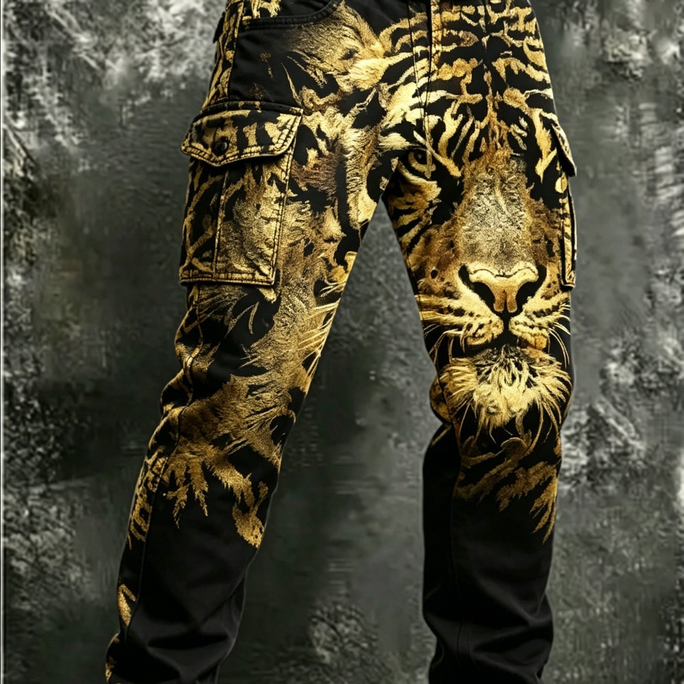 Image of Men's Black Head Digital Printed Cargo Jogger Pants, Street Casual Daily Wear Trousers
