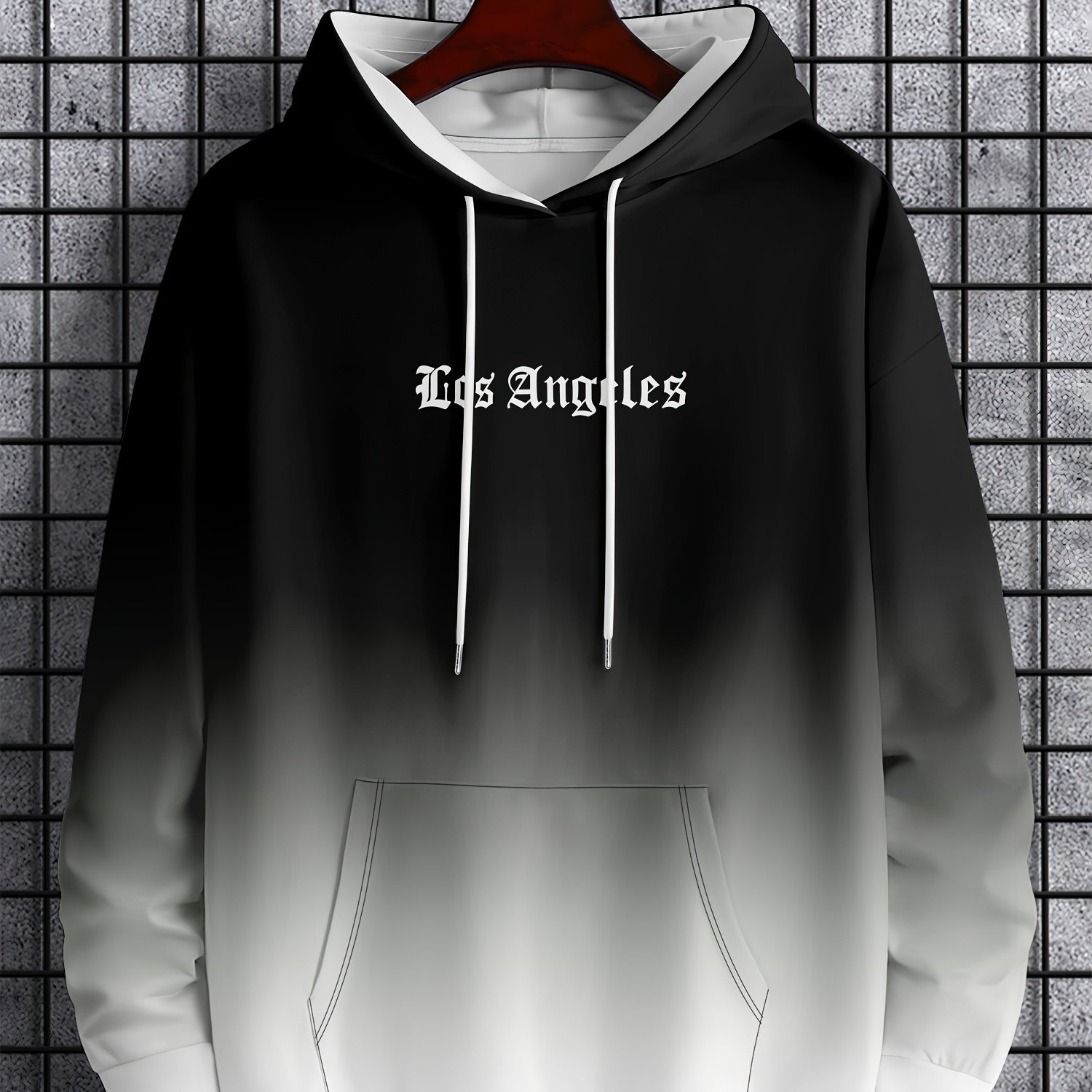 TEMU Men's Hoodie - Black Color-changing Los Angeles Letter Print Streetwear Hooded Sweatshirt, Top For Autumn And Winter, Men's Casual Jacket, ,