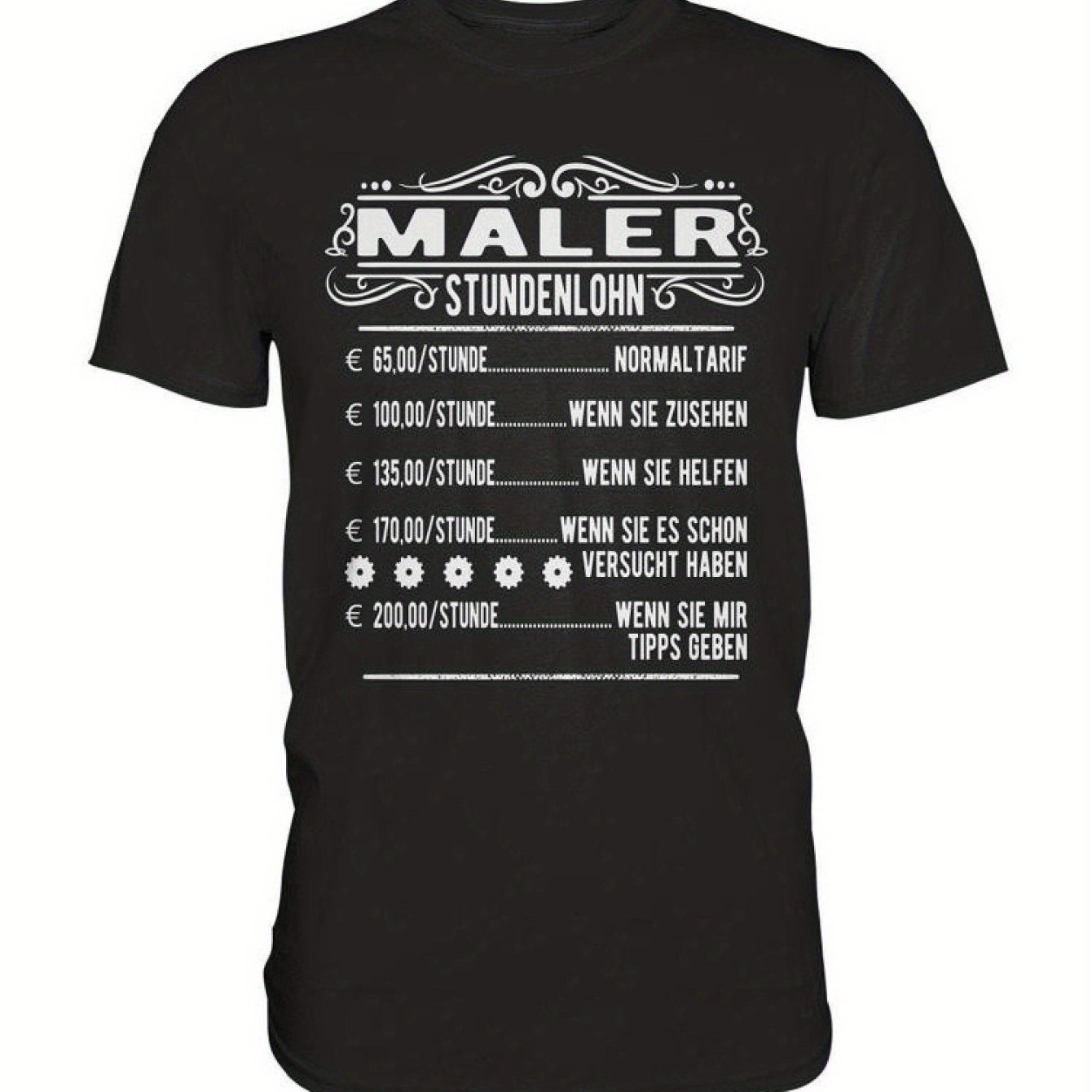 Image of Men's Funny German Wage Calculator T-shirt - Construction Worker Humor With German Text & Rate Chart - Heavy-duty 100% Short Sleeve Tee For Contractors, Painters, - Machine Washable Career Apparel