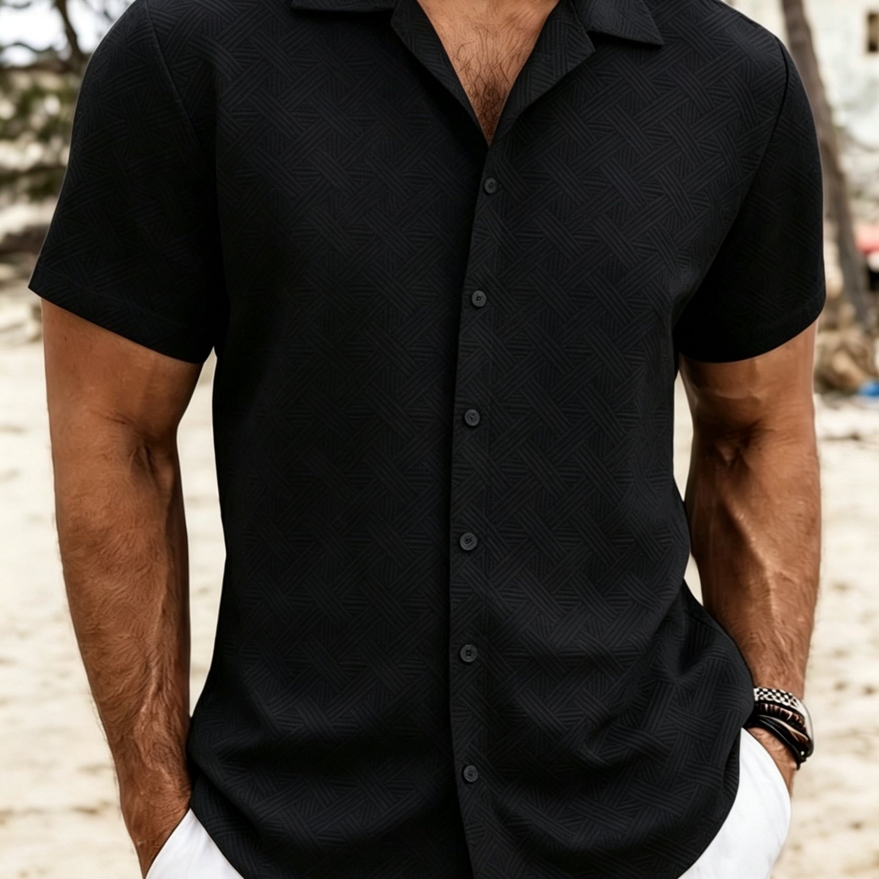 TEMU Chemise à Revers pour Homme, Nouveau Design , Couleur Unie, Tissu Jacquard Confortable, Respirant et Doux pour , Idéale pour Tenue Décontractée