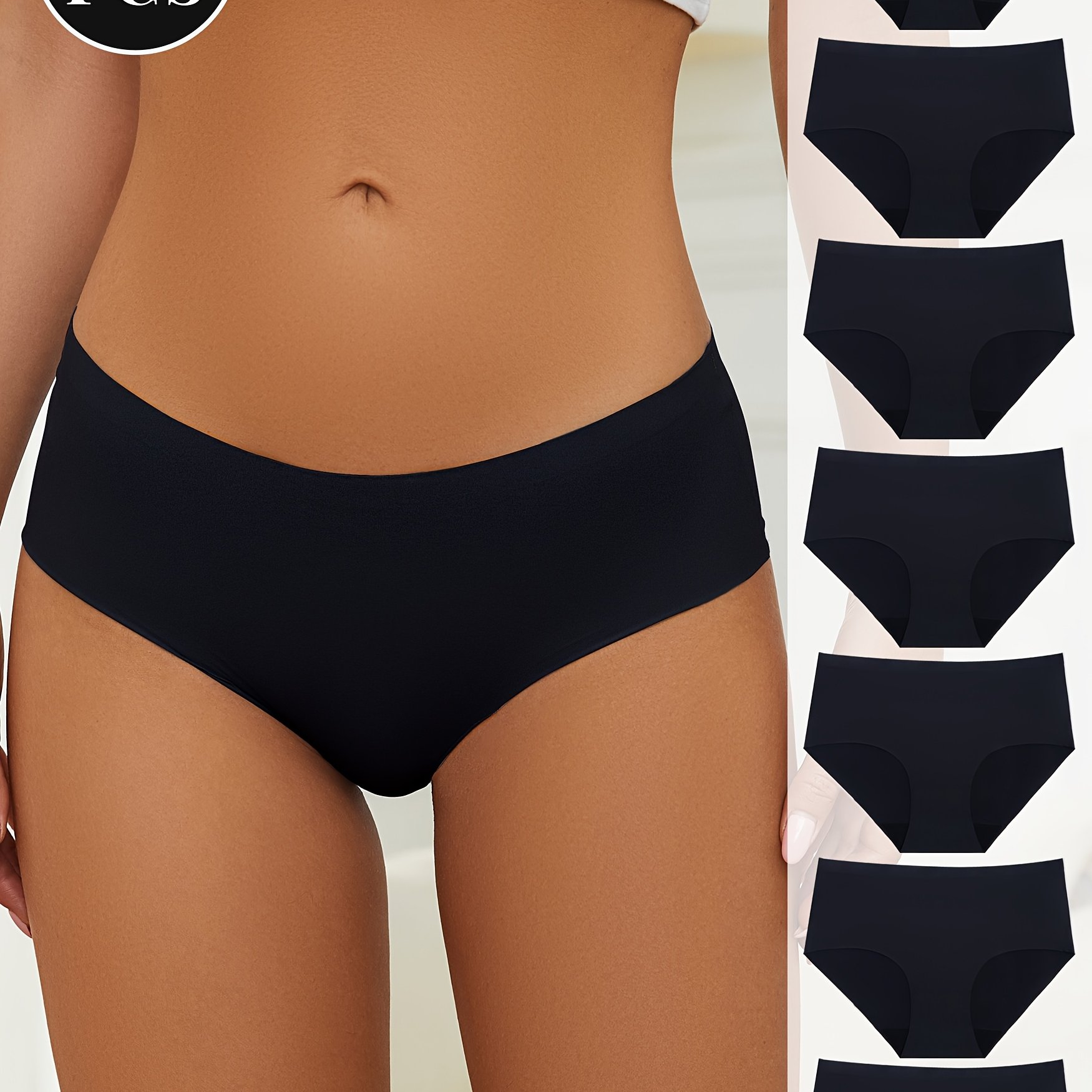 Image of 7 Pack Seamless Solid Panties, Breathable & Thin Stretchy Intimates Mid Rise Briefs, Women's Lingerie & Underwear