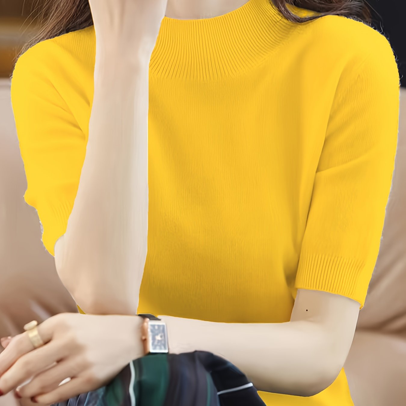 TEMU Neck Sweater, Short Sleeve Pullover Sweater, Women's Clothing