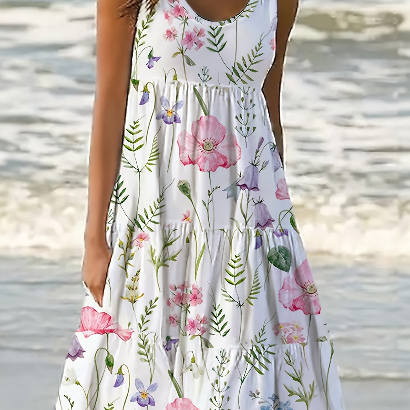 E-shop Damenmode Lässiges Frühlings-Sommer Tankkleid mit Rundhalsausschnitt, Blumenmuster und Katzenohren