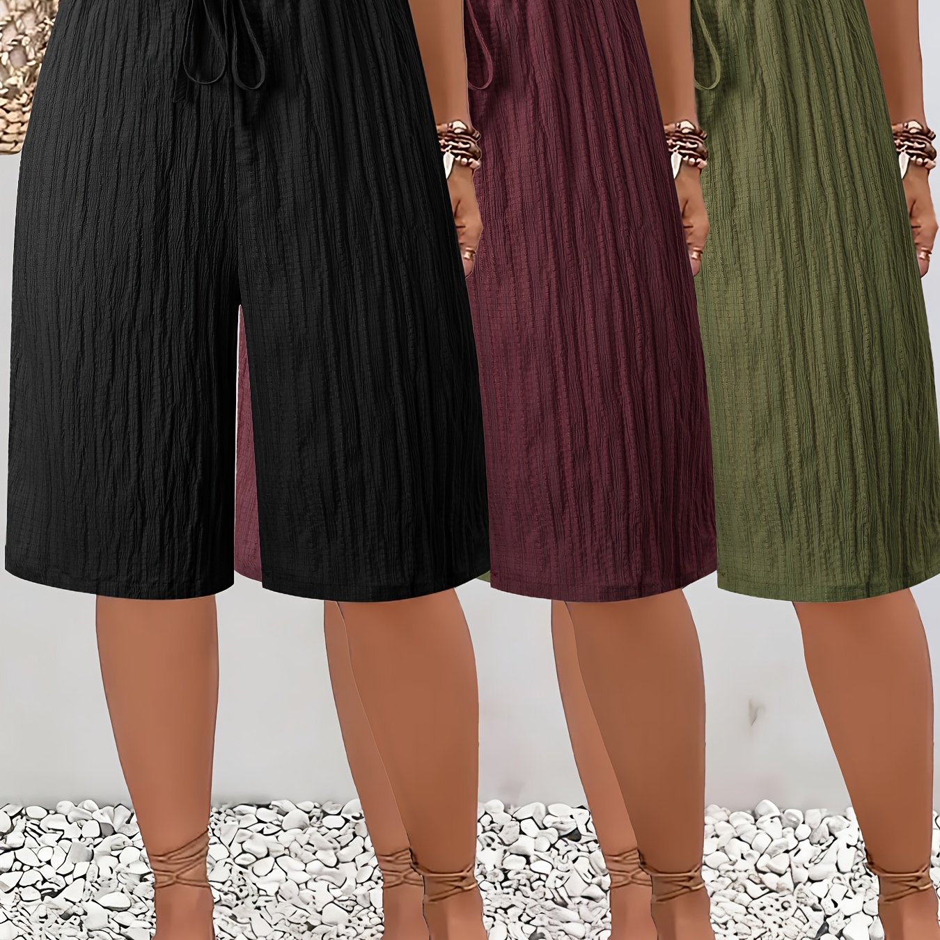 TEMU 3pcs Set Women's Casual Solid Color Versatile Shorts Summer Lightweight Bermuda Shorts