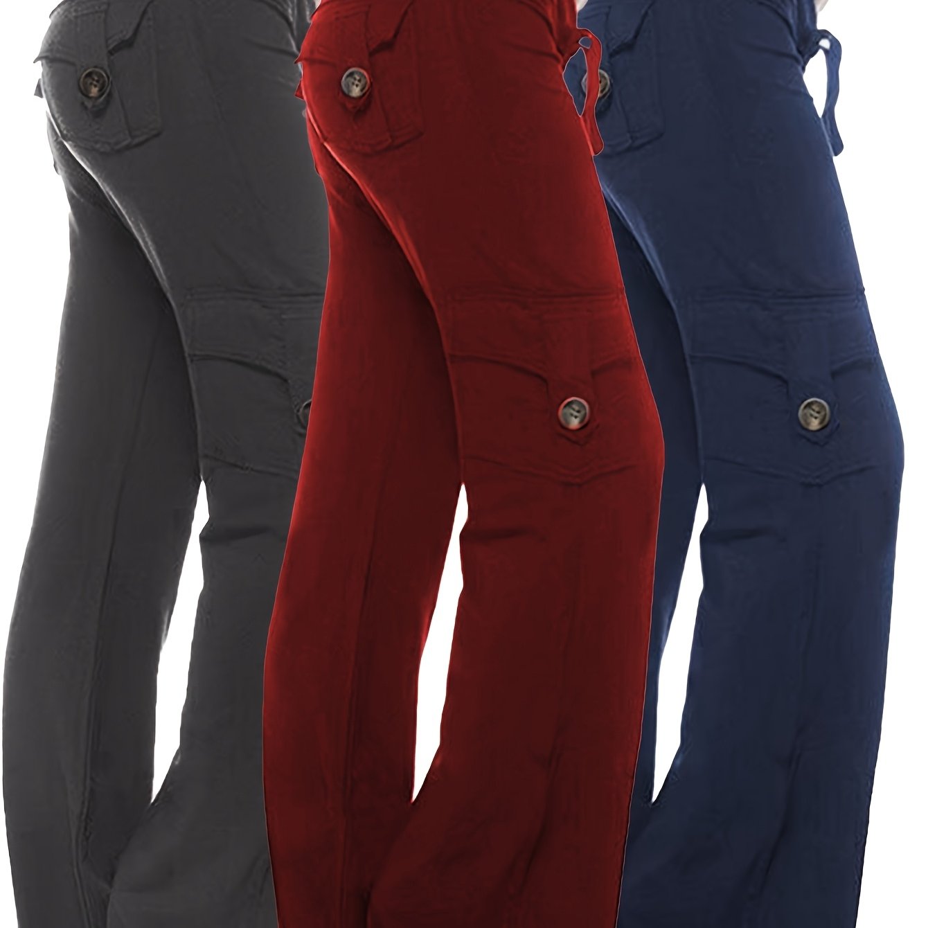 TEMU 3pcs Work Pants For Women, High Waist Loose Jogging Pants Plus Size Wide Leg Street Casual Hiking Pants With 4 Pockets, Convenient For Going Out. Elastic Waist Button