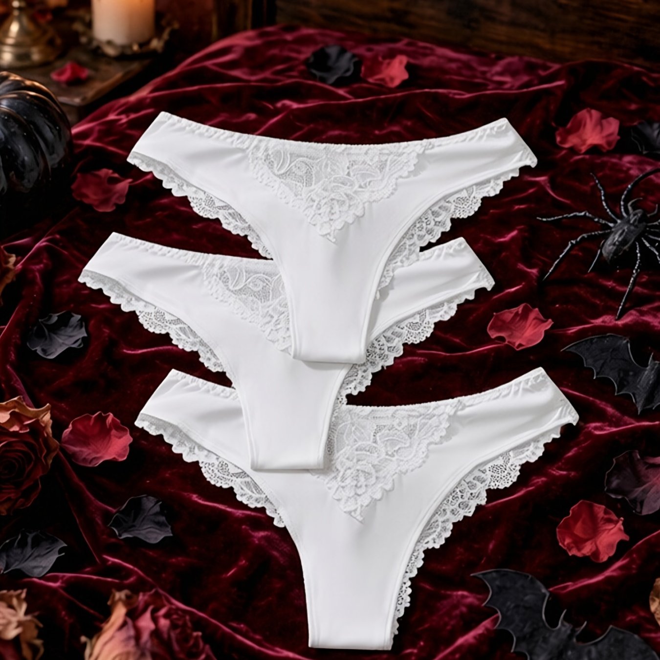 Image of 3pcs Women' Lace-trimmed Triangle Panties - Breathable, Comfortable, And Stylish For Vacation, Home, Or Gym Wear, Perfect For , Vacation Underwear | Elegant Underwear | , Cute Underwear