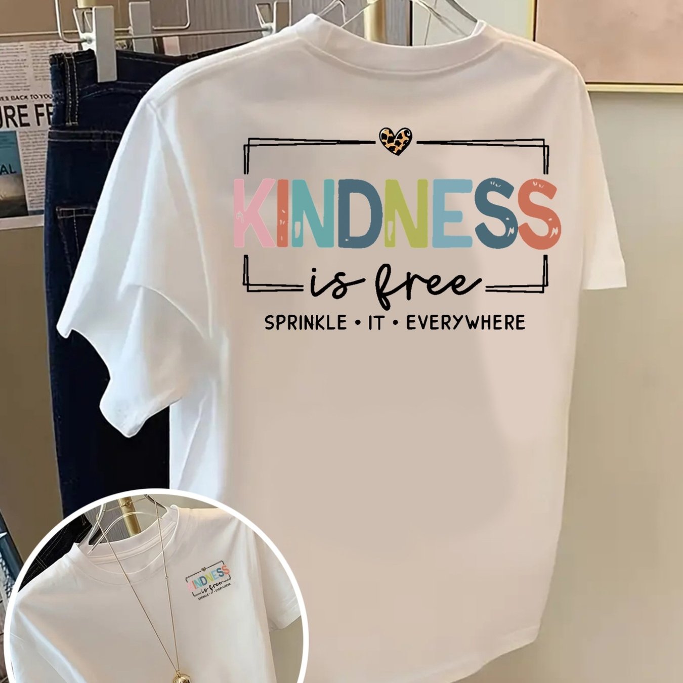 TEMU Front And Back Shortsleeve T-shirt Kindness Is Free, Sprinkle It Everywhere Fashion Print Women's Spring And Summer Trendy Print T-shirt,