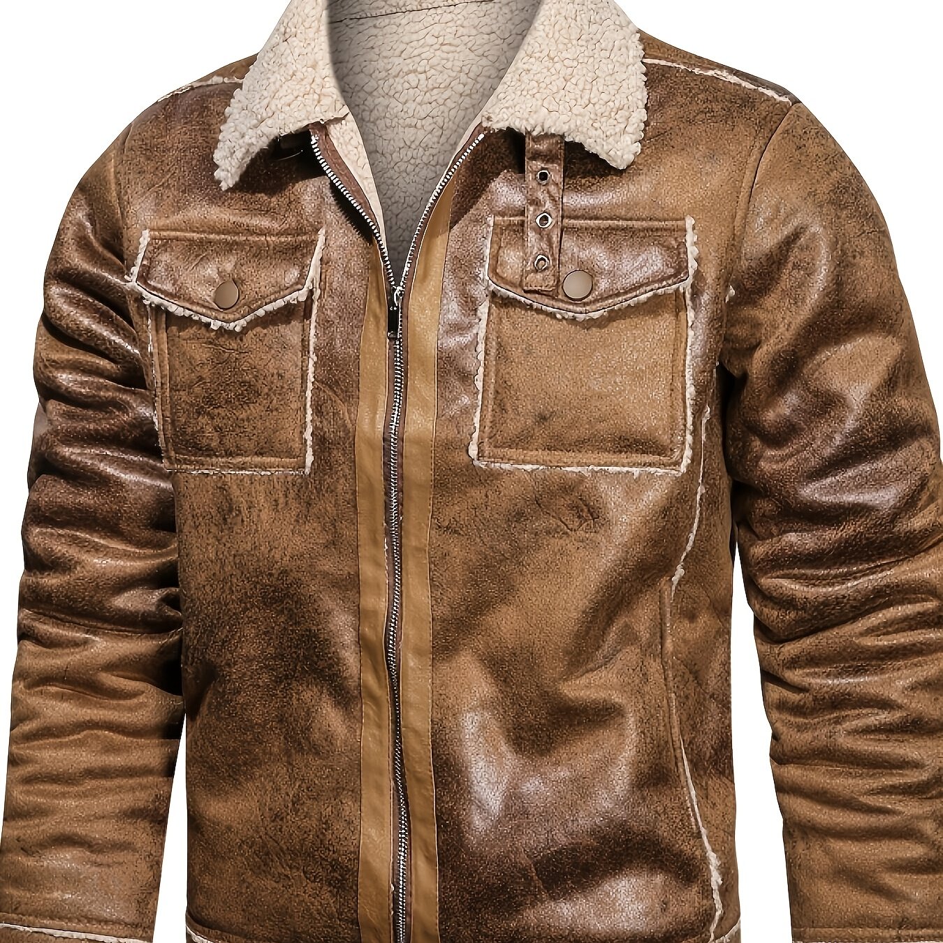 TEMU Thickened Warm Casual Jacket For Autumn And Winter, Featuring A Mature Style With Fleece Lining, Men's Vintage Fleece Jacket And Coat, Versatile