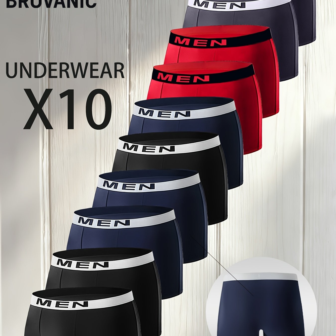 E-shop [BROVANIC] Zufällige 10er-Packung Herren Slips, 4 Unifarben, mit Buchstabenbund, bequem und atmungsaktiv, einfache Mode