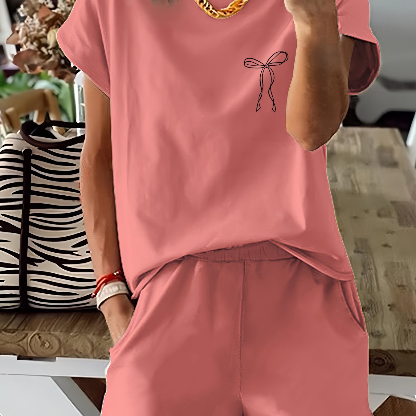 TEMU Graphic Print 2pcs Set, Short Sleeve T-shirt & Shorts, Women's Clothing