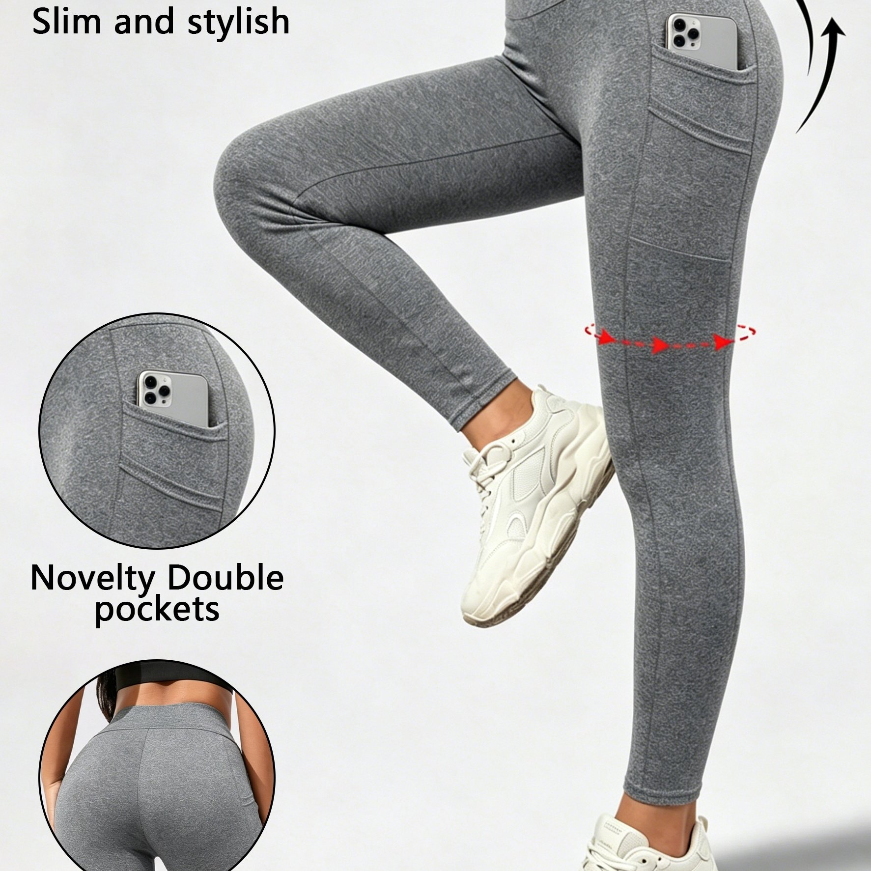 High-waisted Leggings With No Lines, Featuring Pockets, Made Of Stretchy Blend Fabric For A . Suitable For , Casual ,, Training, And