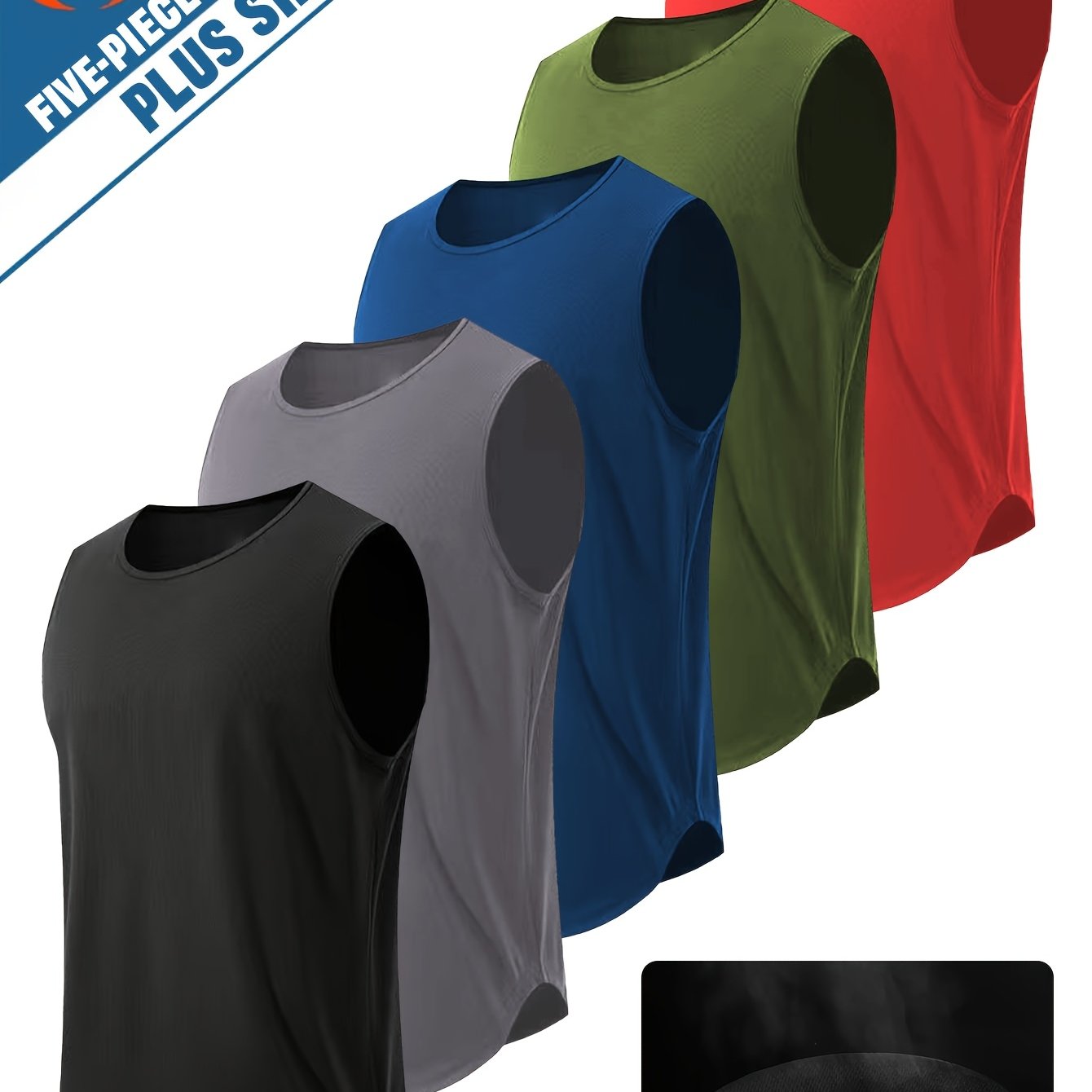 TEMU 5pcs Men's Plus Size Sports Vest - Breathable, Comfortable Sleeveless Sweatshirt, Colors Casual Men's Sweatshirt Top, Suitable For Indoor