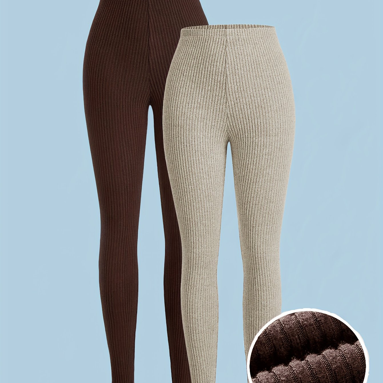 Image of 2pcs Women's High-waisted Full-length Tights - Brown & - High-elasticity , Soft Non-sheer Tight Pants Suitable For Mature Women, Machine Washable Daily Wear & Layering