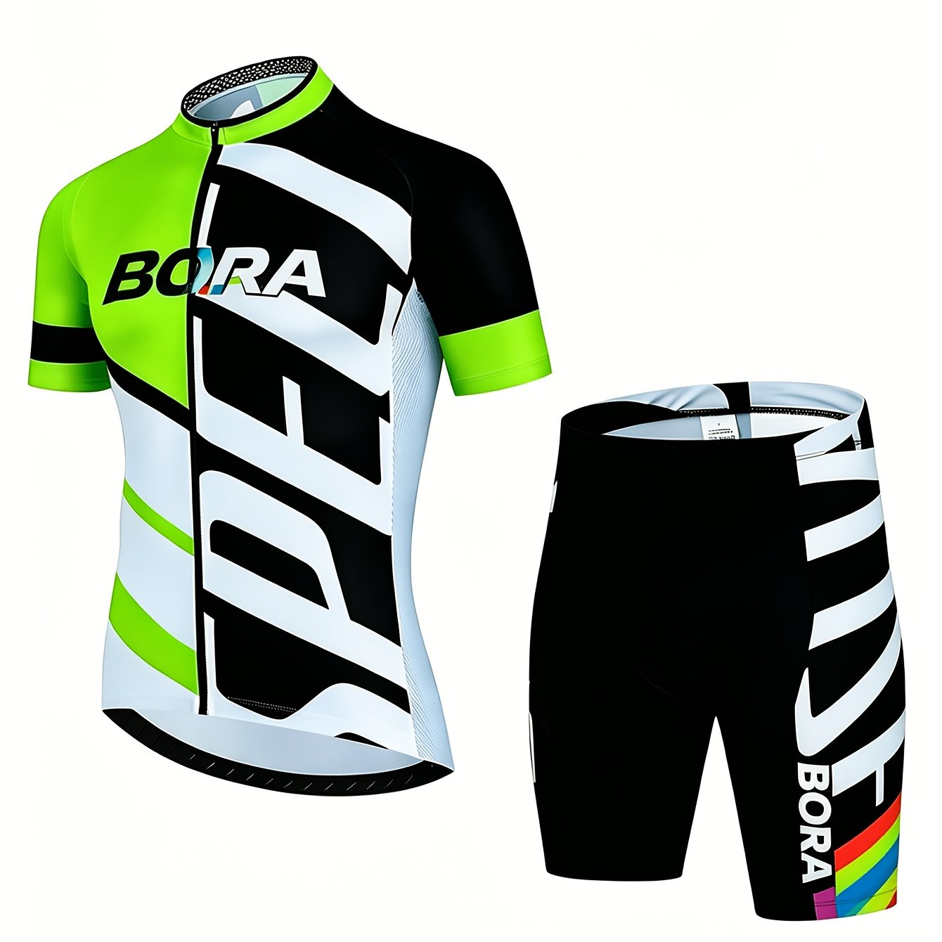 Men's Bora Short Sleeve Cycling Suit, Lightweight Quick-dry Full Zip Cycling Jersey, Non-slip Padded Cycling Shorts, Breathable Cycling Apparel