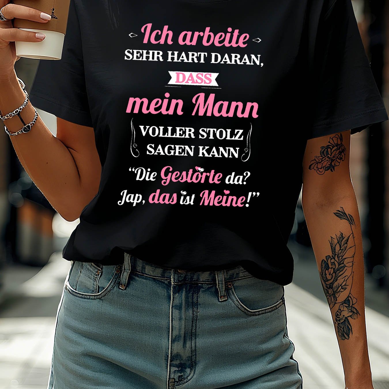 German Wife Humor Print T - Shirt Women's Spring - Summer Short - Sleeve Crew - Neck Casual T - Shirt, Daily Leisure, Holiday Gift