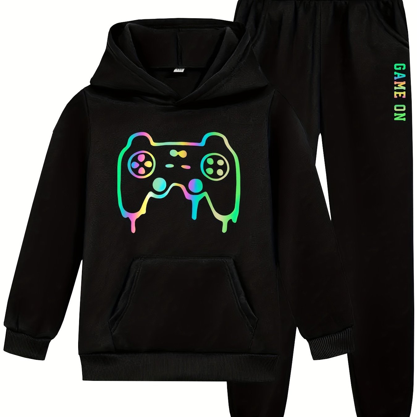 Image of 2pcs Boys' Fashion Hoodie And Pants Set, Game Console Print Autumn Fleece Casual Outfit, Suitable For Daily Wear And Jogging, As A Gift, For Outdoor, Christmas, Halloween