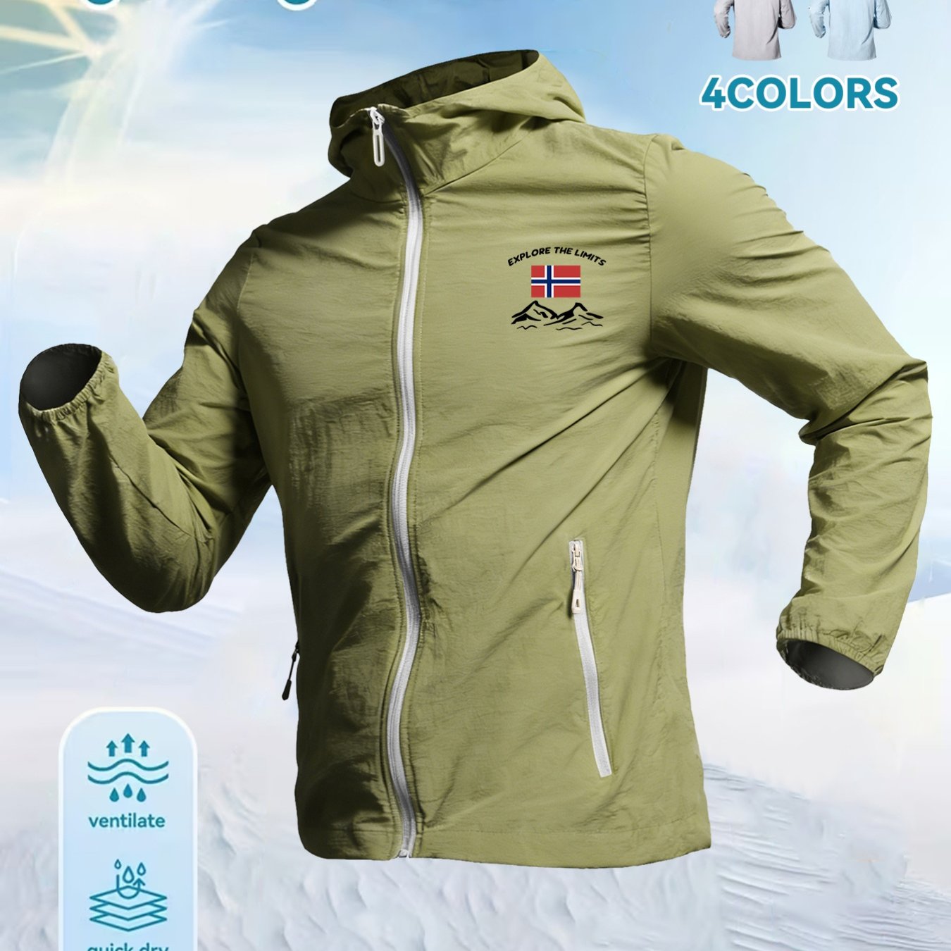 TEMU Simple " " Print Men's Summer Lightweight Hooded Skin Suit, Daily And Outdoor Outfit, Lightweight Breathable Quick-dry Hooded Jacket, In 4