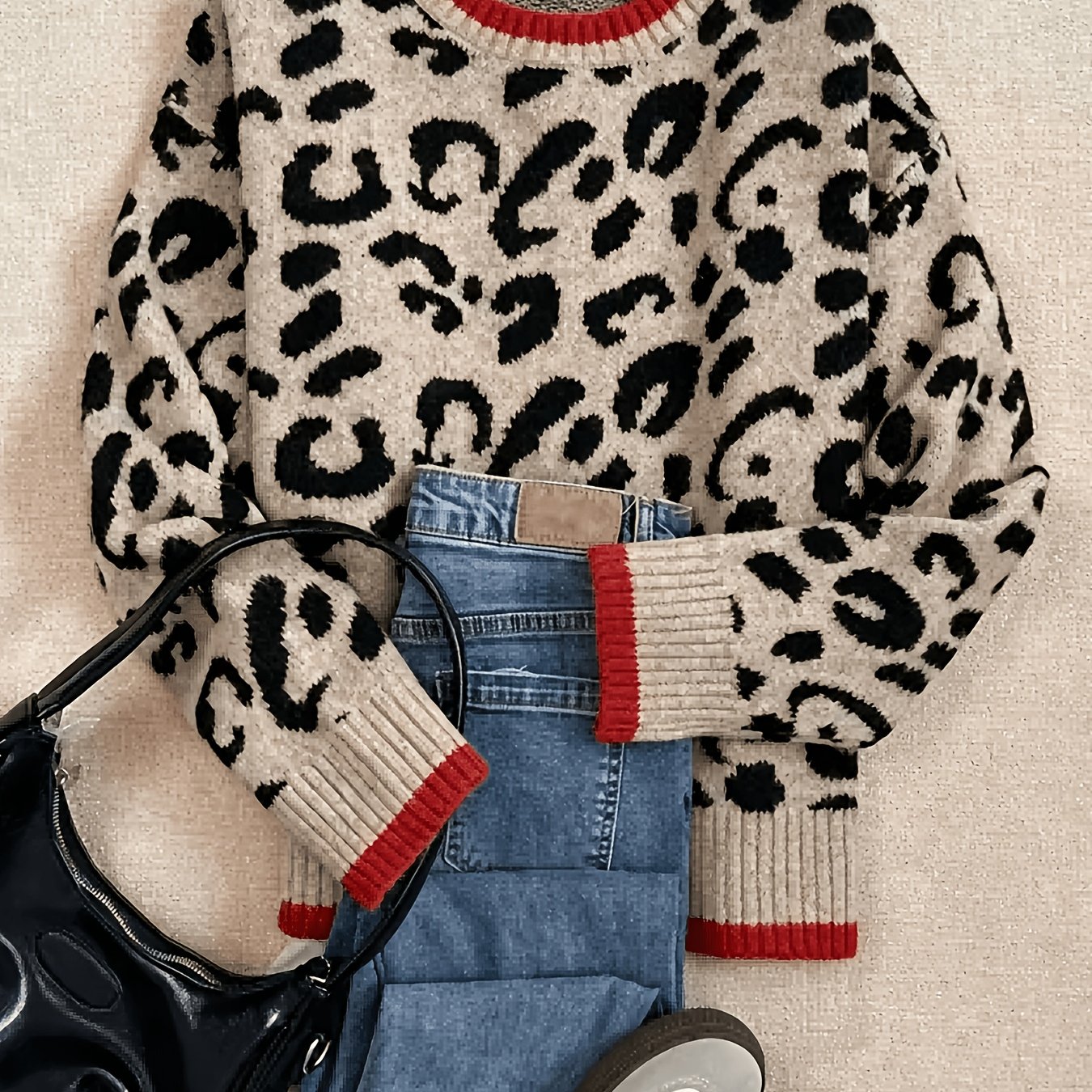 TEMU Fashion Leopard Print Women's Pullover Sweater, Stylish Item For Matching