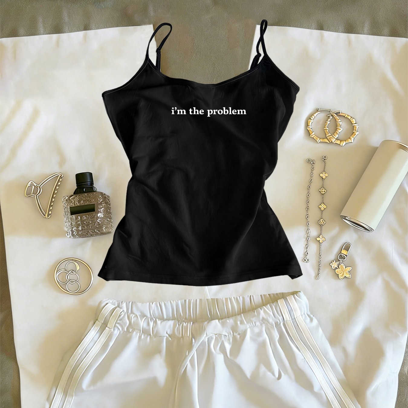 TEMU Women's Y2k Sexy Sleeveless Camisole Tank Top - Adjustable Strap Sleeveless Shirt With Off-shoulder Collar, Slim Fit Summer Blouse, Machine