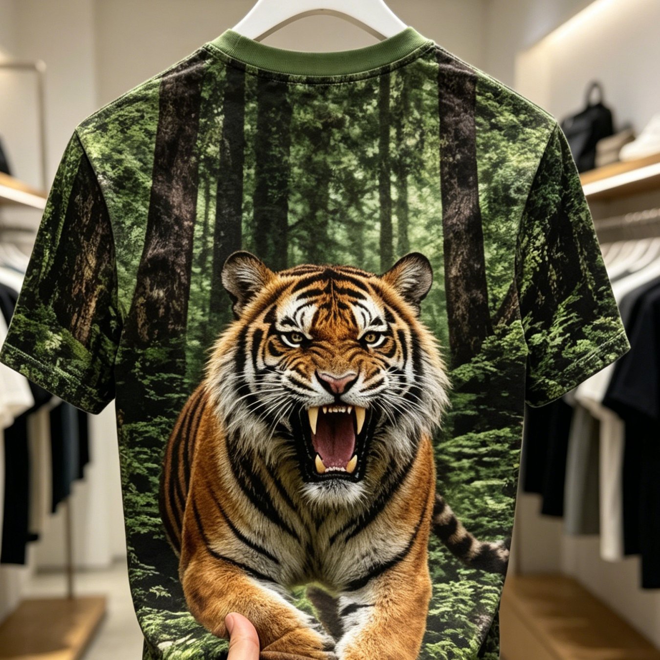TEMU Men's Jungle Print T-shirt - Breathable Quick-dry Crew Neck Short Sleeve Tee With Tiger & Jungle, Suitable For Streetwear, Gym, Outdoor, Casual