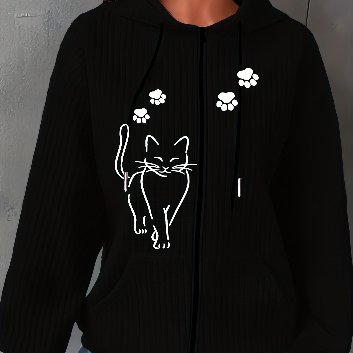 TEMU Veste décontractée pour femmes avec cordon de serrage et fermeture éclair motif