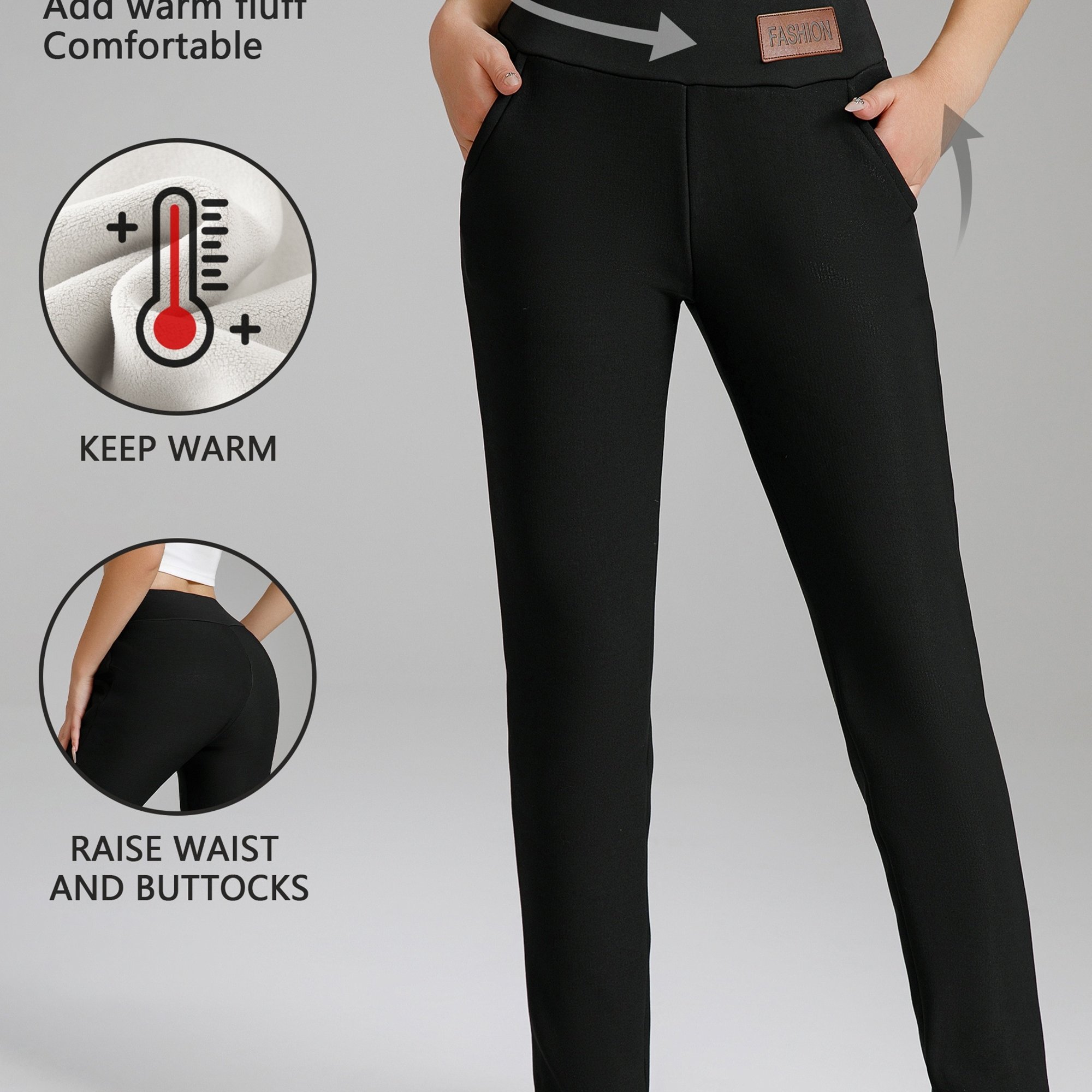 1pc Women's Fleece-lined Warm Leggings, Fashionable Pocket Thick Trousers, Fall Winter Ankle Base Layer Pants Pajamas