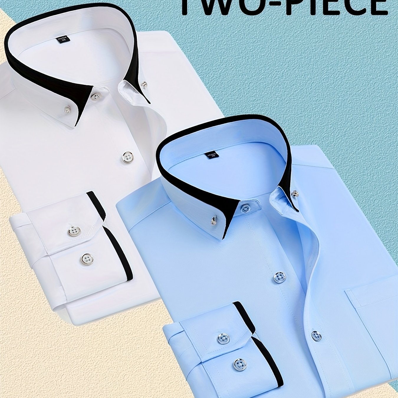 Image of Men's Slim-fit Double-breasted Lapel Long Sleeve Shirt With Chest Pocket - Navy Business Casual Dress Shirt For Office, Semi-formal & Casual Attire, Versatile Menswear, Elegant Button Detail