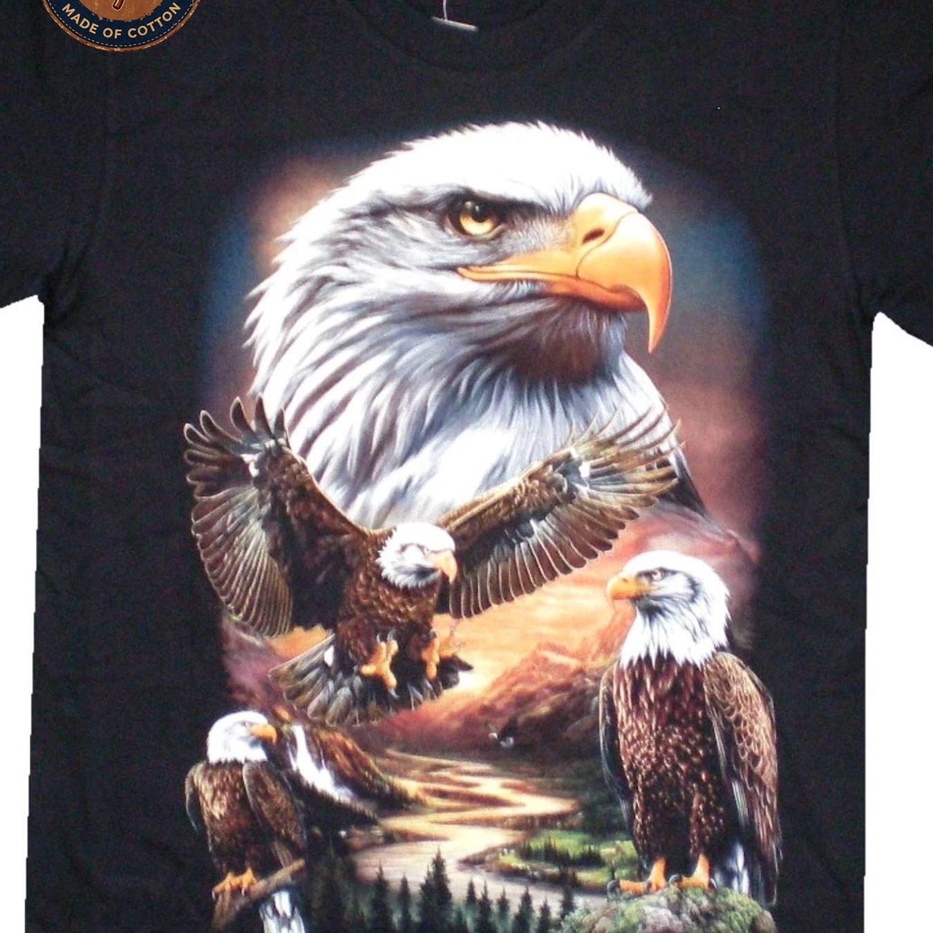 Image of Men's T-shirt Unisex Cotton Black T Shirt Bald Eagle Sea Eagle Graphic Streetwear Summer Breathable Short Sleeve Tee Sizes S To 2xl Fit Daily Family Gift Concert Machine Wearing Sided School
