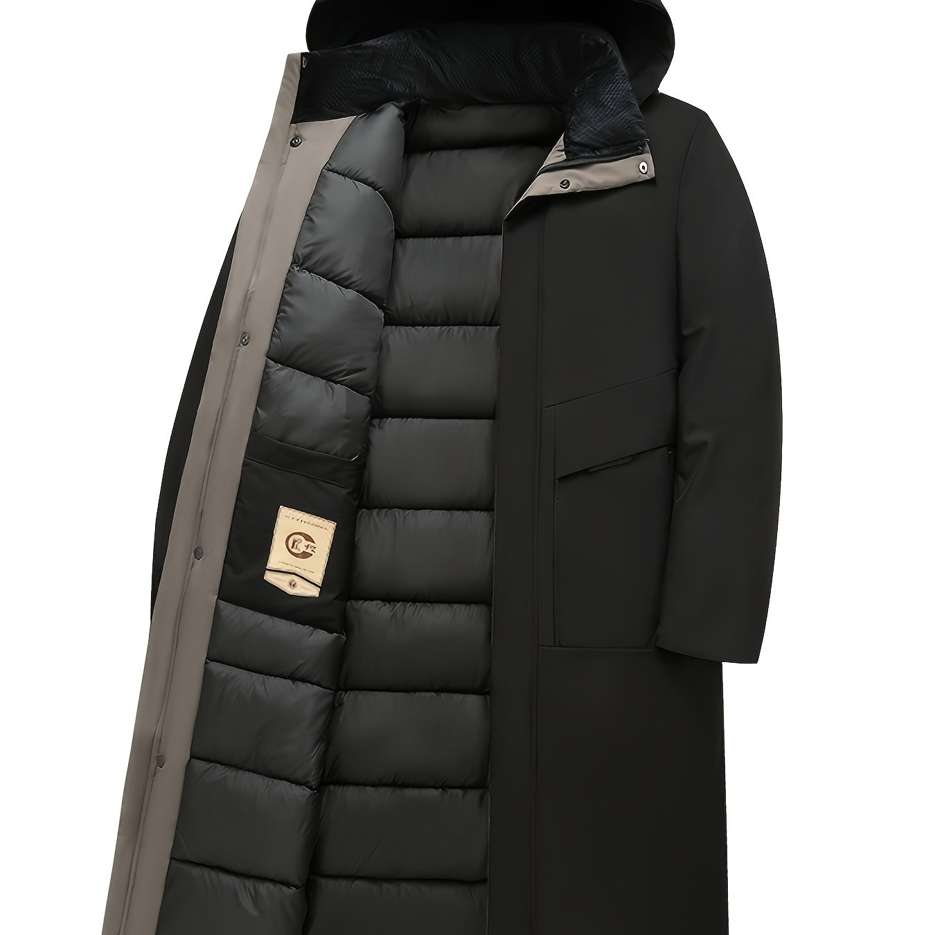 TEMU Obm Men's Winter Warm Hooded Mid-age Cold-resistant Warm Casual Business Extended Style Jacket Dad Fluffy Windproof Cold-proof Thickened Long