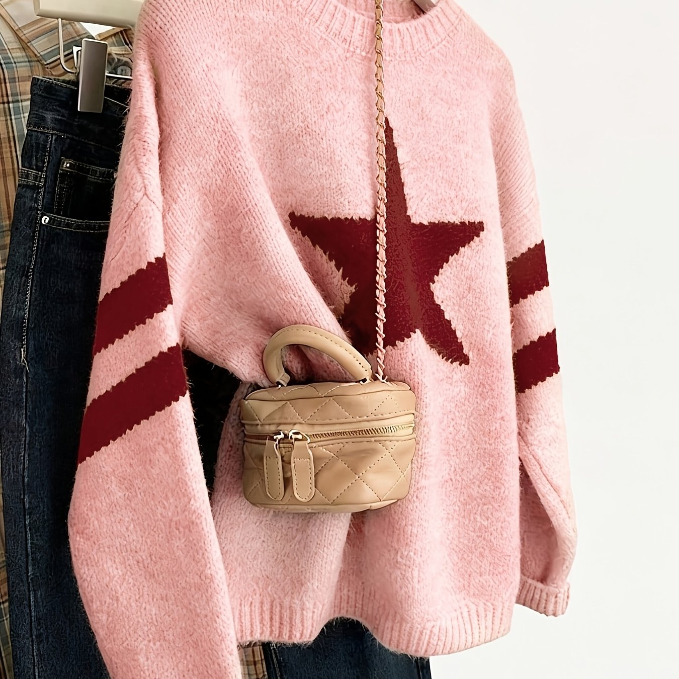 TEMU Pull tendance à enfiler facile avec motif , Vêtement d'automne/hiver, Idéal pour les , les vêtements d'extérieur, le shopping et décontractées