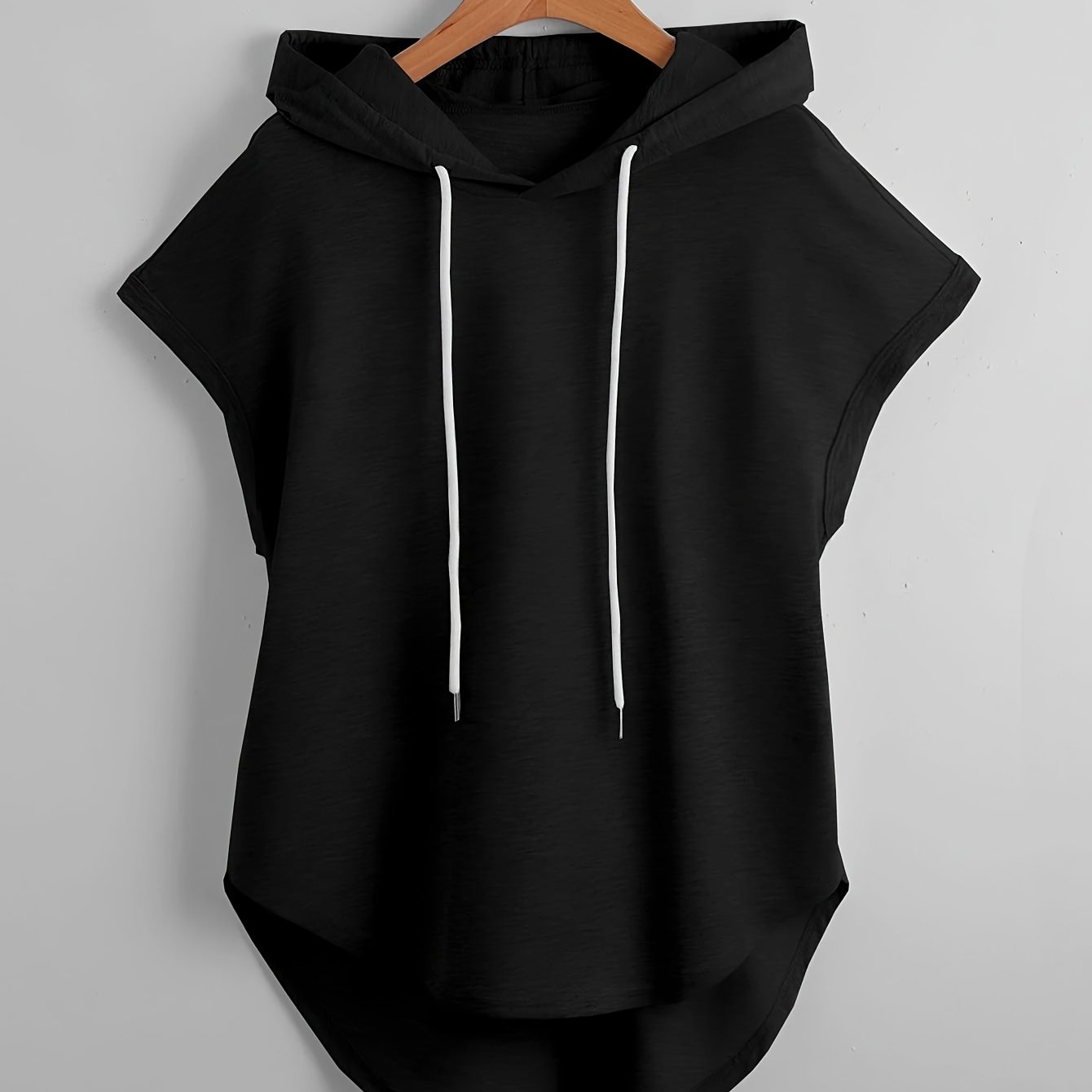 European And American Women' Color Loose Hooded Drawstring Batwing Sleeve Sports Top For Spring And Summer